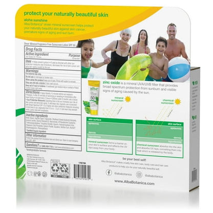 Alba Botanica Mineral Sunscreen Lotion, Broad Spectrum SPF 50 Sunscreen, Water Resistant and Biodegradable, 4 fl. oz. (Pack of 2)