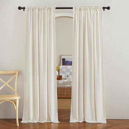 NICETOWN Flax Linen Living Room Curtains 90 inches Long, Rod Pocket & Back Tab Semi Sheer Linen Drapes Privacy Added with Light Filtering for Bedroom/Living Room, Natural, W42 x L90, 2 Panels