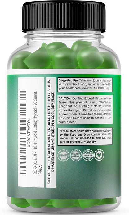 Thyroid Support For Women & Men (90 Gummies) Ashwagandha, Iodine, Bladderwrack, Kelp, & Schisandra - Support Supplement - Delicious Flavor - Non-GMO, Vegan & Gluten-Free (90 Thyroid Gummies)
