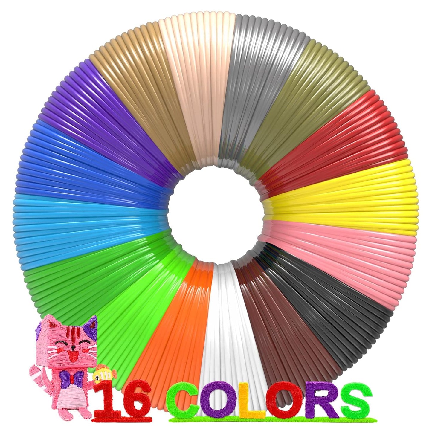 3D Pen Filament 160 Feet, 16 Colors, Each Color 10 Feet, 250 Stencils eBooks - 3D Printer Pen Refill PLA 1.75mm, Compatible with MYNT3D, SCRIB3D, PIKA3D Super and Pro Pen