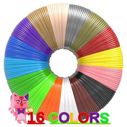 3D Pen Filament 160 Feet, 16 Colors, Each Color 10 Feet, 250 Stencils eBooks - 3D Printer Pen Refill PLA 1.75mm, Compatible with MYNT3D, SCRIB3D, PIKA3D Super and Pro Pen
