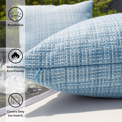 Kevin Textile Pack of 2 Decorative Outdoor Waterproof Throw Pillow Covers Stripe Square Pillowcases Modern Cushion Cases for Patio Couch Bench 18 x 18 Inch Light Blue