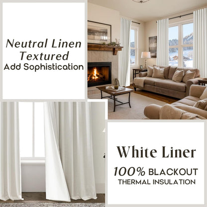 Blackout Curtains 84 Inch Length 2 Panels Set,Linen Back Tab Pleated Natural Room Darkening Insulated Thermal Black Out Curtains for Winter Living Room Bedroom 84 Inches Long,Cream Ivory,Two Panel