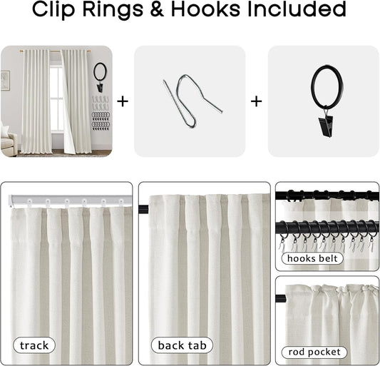 Blackout Curtains 84 Inch Length 2 Panels Set,Linen Back Tab Pleated Natural Room Darkening Insulated Thermal Black Out Curtains for Winter Living Room Bedroom 84 Inches Long,Cream Ivory,Two Panel