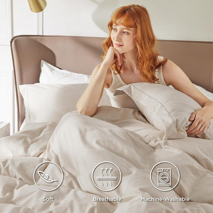 Bedsure Beige Duvet Cover Queen Size - Super Soft Cationic Dyed Duvet Cover for Kids with Zipper Closure, 3 Pieces, No Comforter(Queen, 90"x90")