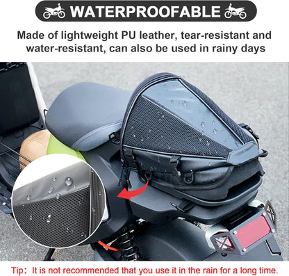 MIGHTYDUTY Leather Motorcycle Backseat Tail Bags, Waterproof PU Super Light Tank Bag, Multifunctional Motorbike Rear Seat Storage Saddle Bag Black