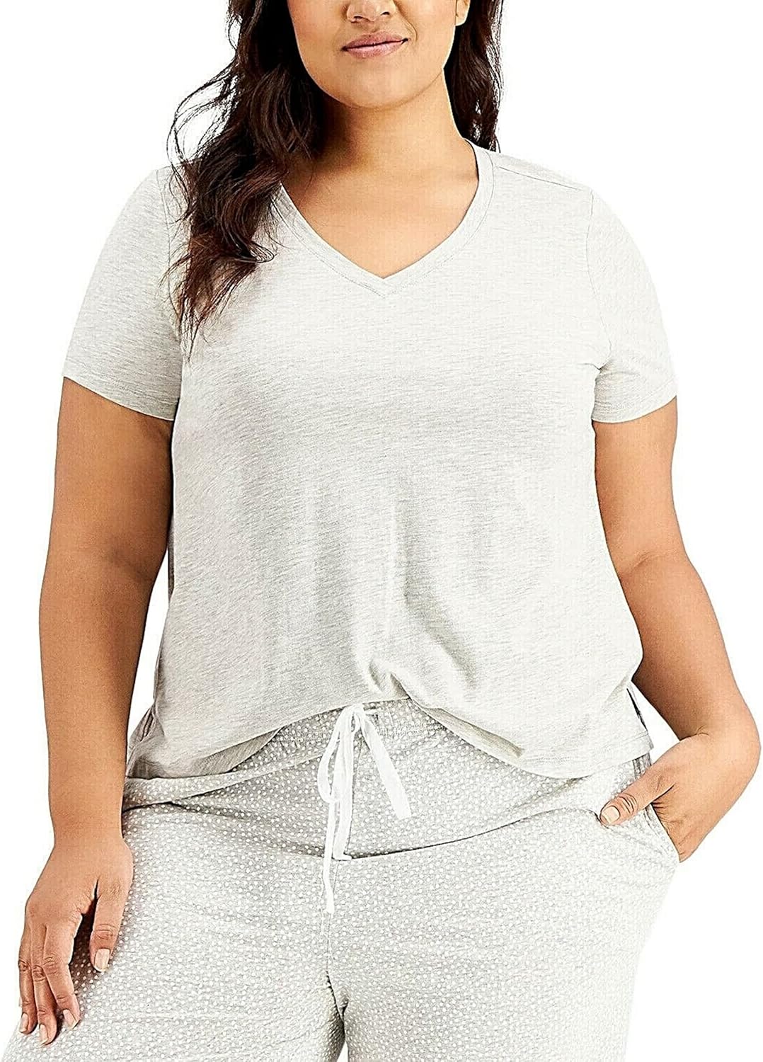 Charter Club Womens Short Sleeve V-Neck Pajama Top (Medium Dove Heather Grey)