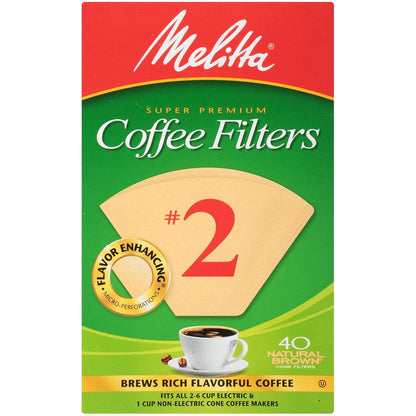 Melitta #2 Cone Coffee Filters, Natural Brown, 40 Count