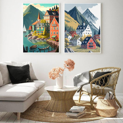 cupmod 2 Pack Rolled Landscape Paint by Number for Adults,DIY Acrylic Easy Paint by Numbers Kit for Adults Beginner, DIY Painting by Numbers for Home Wall Decor 12x16 inch