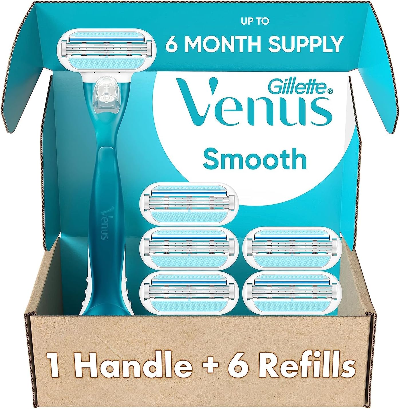 Gillette Venus Smooth Women's Razor Handle + 2 Blade Refills with Soft-Grip Gel Handle