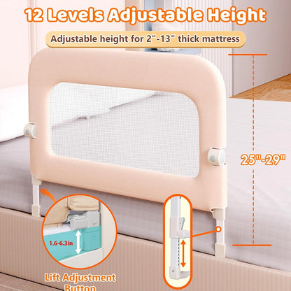 Bed Guard Rail for Toddlers - 32" Foldable & Adjustable Heights Baby Bed Safety Rails - Toddler Bed Barrier Railing Guard for Kids Crib, Twin, Bunk, Queen, Full Size Bed