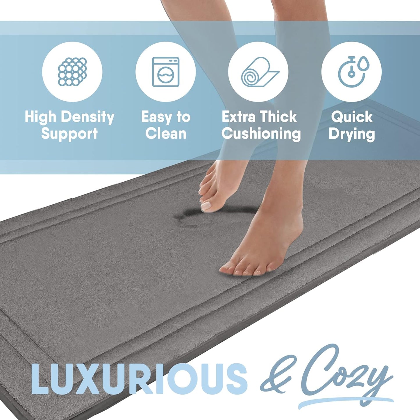 MICRODRY Quick Drying Memory Foam Framed Bath Mat with GripTex Skid-Resistant Base, Runner - 24x58, Dark Grey