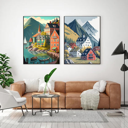 cupmod 2 Pack Rolled Landscape Paint by Number for Adults,DIY Acrylic Easy Paint by Numbers Kit for Adults Beginner, DIY Painting by Numbers for Home Wall Decor 12x16 inch