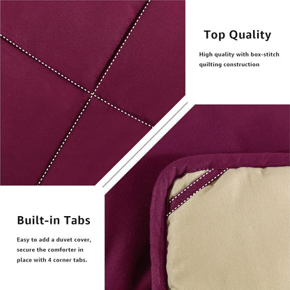 Seward Park Burgundy Wheat Lightweight Duvet Insert Soft Comforter Full Queen Size Down Alternative Fluffy Breathable Cooling Spring All Season Reversible Bed Quilted