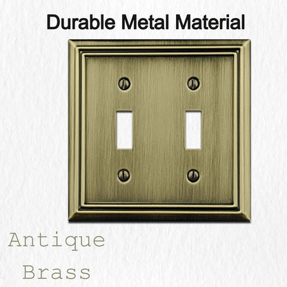 OKAWYC Double Toggle Light Switch Cover Adler Metal Wall Plate, 2-Pack Antique Brass 2 Gang, Light Switch Cover Decorative Wallplate, Durable