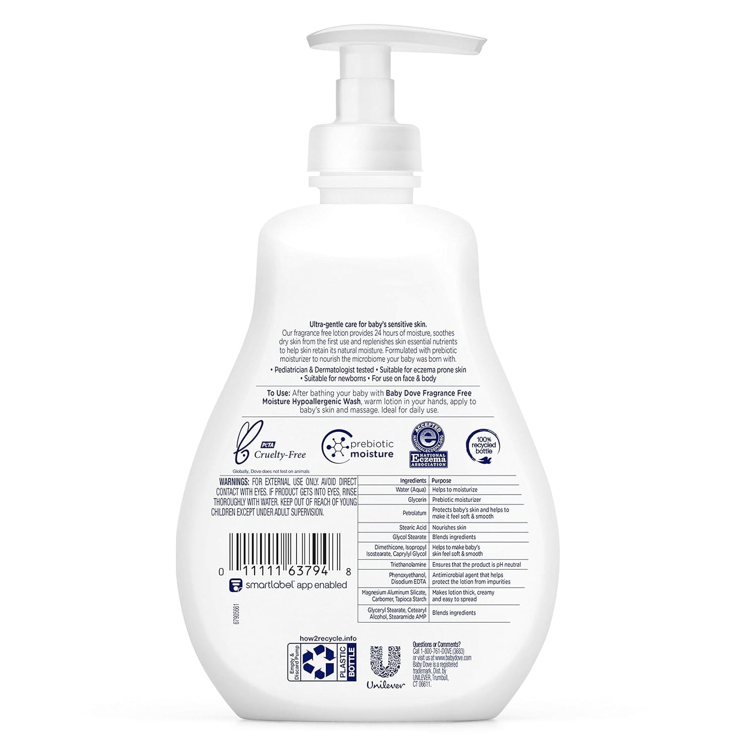 Baby Dove Face and Body Lotion for Sensitive Skin Sensitive Moisture FragranceFree Lotion, 2 Pack, 13 Ounce