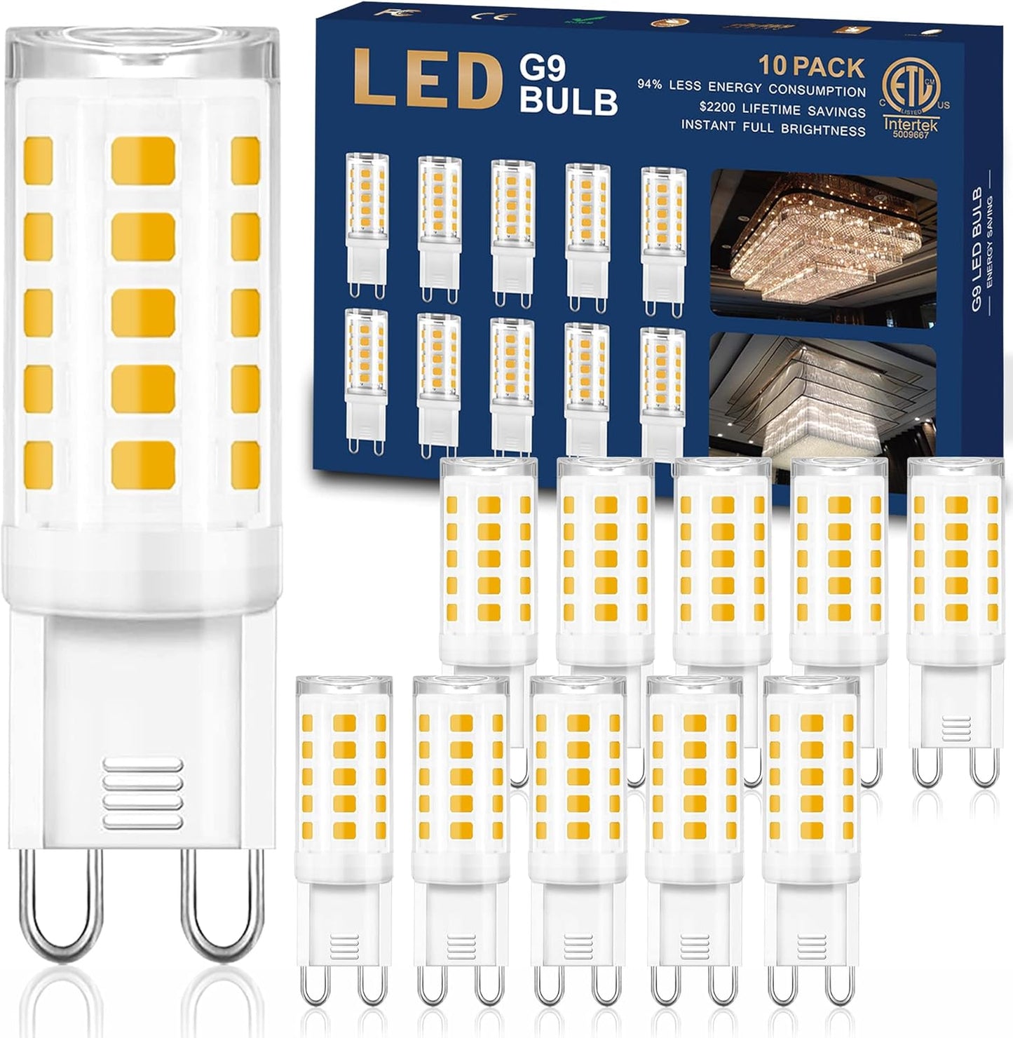 10 Pack G9 LED Bulb 3000K Warm White, Winshine T4 G9 Light Bulb 4W (40W Halogen Equivalent),T4 G9 Bi Pin Ceramic Base 360°Beam Angle 400 Lumen for Chandelier Ceiling Pendant Lighting No-Dimmable