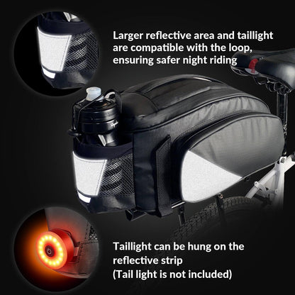 WOTOW Bike Rear Rack Bag, 12L Waterproof Reflective Bicycle Trunk Bag, Cycling Rear Seat Carrier Backseat Storage Luggage with Water Bottle Holder, Shoulder Strap for MTB Bike E-Bike