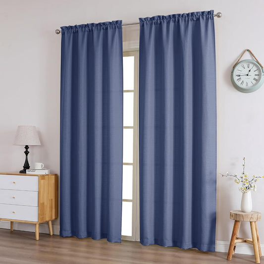 Chyhomenyc Bennet Blue Curtains 84 Inches Long 2 Panels, Faux Linen Textured Semi Sheer Light Filtering Soft Airy Privacy Farmhouse Curtain Drapes for Living Room Bedroom, 40" Wx84 L