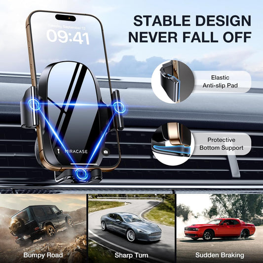 Miracase Upgraded-2nd Generation Universal Phone Holders for Your Car, 3 in 1 Air Vent Car Phone Holder Mount Compatible with iPhone 16/15/14/13/12/11 Series and All Phones