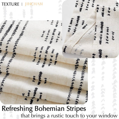 JINCHAN Boho Valance Curtains Blackout Kitchen Valance for Windows Geometric Striped Valance for Living Room 18 Inch Double Layer Farmhouse Window Valances Overlay Valance 1 Panel Black on Beige