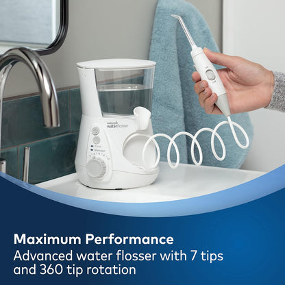 Waterpik Aquarius Water Flosser Professional For Teeth, Gums, Braces, Dental Care, Electric Power With 10 Settings, 7 Tips For Multiple Users And Needs, ADA Accepted, White WP-660 White Water Flosser