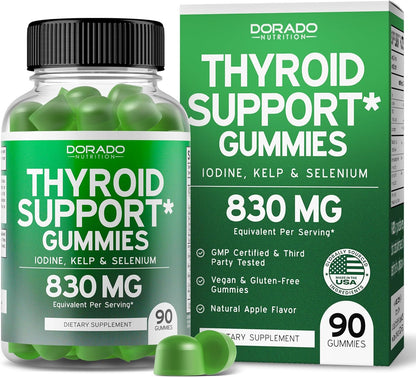 Thyroid Support For Women & Men (90 Gummies) Ashwagandha, Iodine, Bladderwrack, Kelp, & Schisandra - Support Supplement - Delicious Flavor - Non-GMO, Vegan & Gluten-Free (90 Thyroid Gummies)