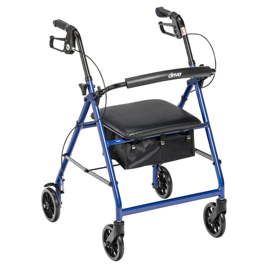 Drive Medical Walker Rollator with 6"" Wheels Fold Up Removable Back Support and Padded Seat, Blue