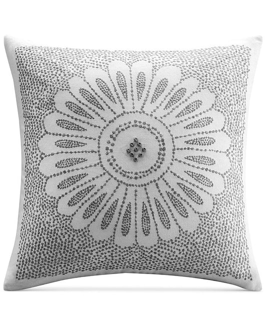 INK+IVY Sofia Embroidered Cotton Decorative Pillow, 20" x  20" - Gray - 20" Square Decorative Pillow