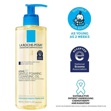 La Roche-Posay Lipikar AP+ Gentle Foaming Moisturizing Face and Body Cleansing Oil for Dry and Extra Dry Skin 13.52 fl oz. (400ml)
