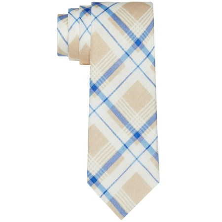 Tommy Hilfiger Mens Slim Tie Plaid Linen Taupe Necktie One Size