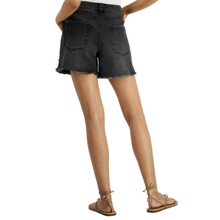INC International Concepts Womens Crochet Trim Raw Hem Denim Shorts Washed Black 0
