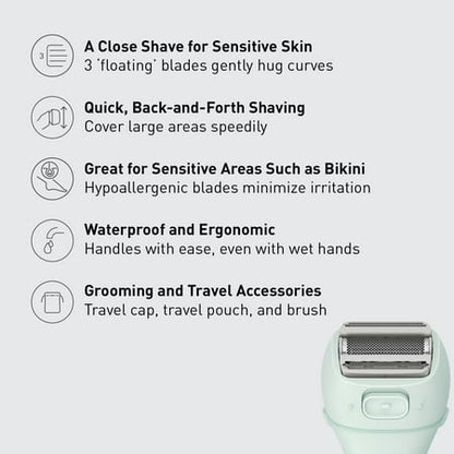 Panasonic Electric Razor for Women, Cordless 3-Blade Shaver with Pop-Up Trimmer, Wet Dry Operation - ES-AWL6AG (Mint)