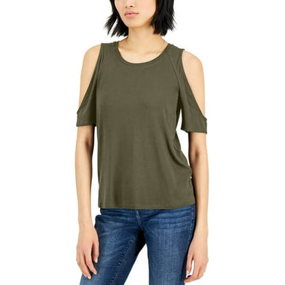 International Concepts Womens Cold-Shoulder T-Shirt Green Size Small