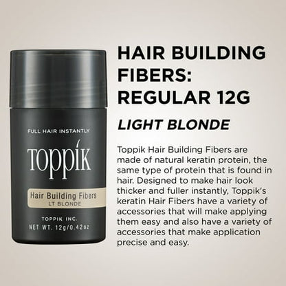 Toppik Hair Building Fibers, Light Blonde, 12g | Fill In Fine or Thinning Hair | Instantly Thicker, Fuller Looking Hair | 9 Shades for Men Women