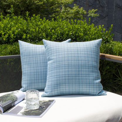 Kevin Textile Pack of 2 Decorative Outdoor Waterproof Throw Pillow Covers Stripe Square Pillowcases Modern Cushion Cases for Patio Couch Bench 18 x 18 Inch Light Blue