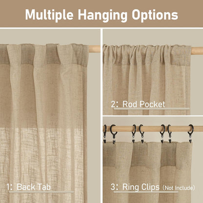 LAMIT Brown Linen Curtains 84 inches for Bedroom, Faux Linen Textured Light Filtering Drapes Back Tab and Rod Pocket Boho Burlap Panels for Farmhouse/Living Room, 2 Panels, 52 x 84 Inch