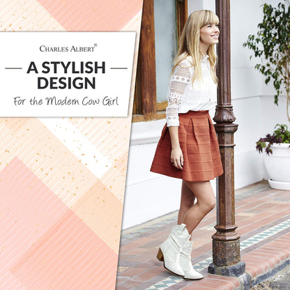 Charles Albert Women's Modern Western Cowboy Distressed Boot with Pull-Up Tabs, White, Ladies size 7