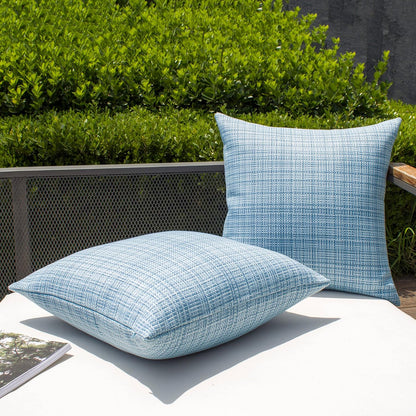 Kevin Textile Pack of 2 Decorative Outdoor Waterproof Throw Pillow Covers Stripe Square Pillowcases Modern Cushion Cases for Patio Couch Bench 18 x 18 Inch Light Blue