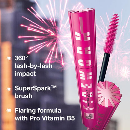 Maybelline Lash Sensational Firework Washable Mascara, Lengthening & Volumizing Mascara for up to 24HR wear, Brownish Black, 1 Count