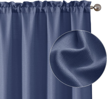 Chyhomenyc Bennet Blue Curtains 84 Inches Long 2 Panels, Faux Linen Textured Semi Sheer Light Filtering Soft Airy Privacy Farmhouse Curtain Drapes for Living Room Bedroom, 40" Wx84 L