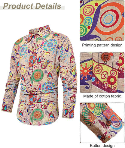 6 Pcs Men's 70s 80s Disco Outfit Costume Dance Bell Bottom Pants Retro Shirts Moustache Sunglasses Wigs Necklace(2 X-Large)