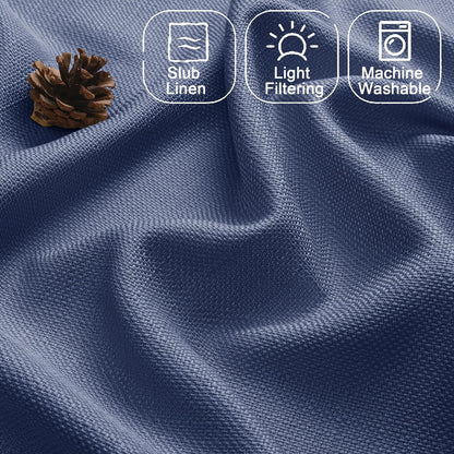 Chyhomenyc Bennet Blue Curtains 84 Inches Long 2 Panels, Faux Linen Textured Semi Sheer Light Filtering Soft Airy Privacy Farmhouse Curtain Drapes for Living Room Bedroom, 40" Wx84 L