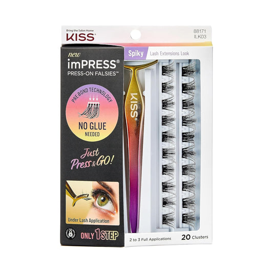 KISS imPRESS Falsies False Eyelash Clusters, Spiky', 16 mm, 20 Pieces & 'Lavish Volume', 12-14mm, 12 Pieces