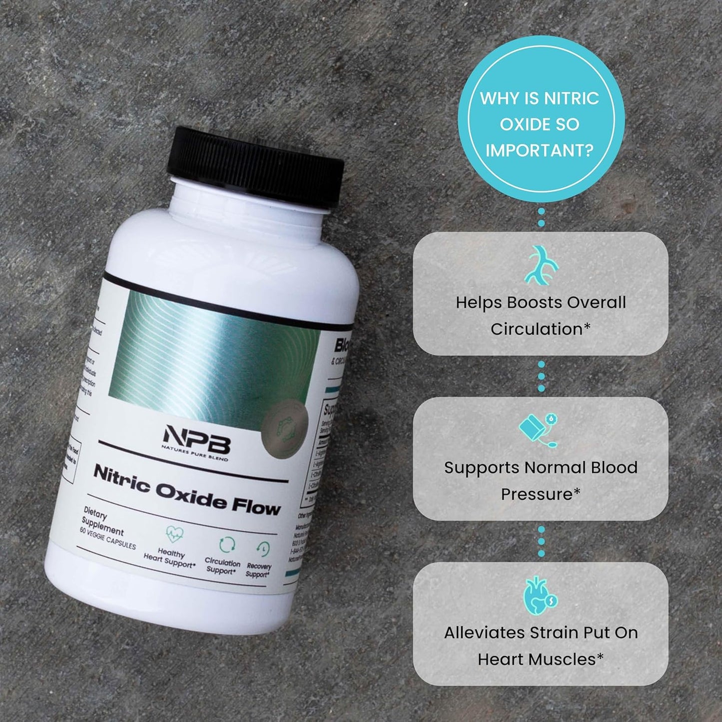 Nature's Pure Blend Nitric Oxide Supplement L-Arginine - Blood Pressure Support Capsule - 1500MG - Nitric Oxide Booster - Amino Energy - Preworkout for Men, Muscle Growth