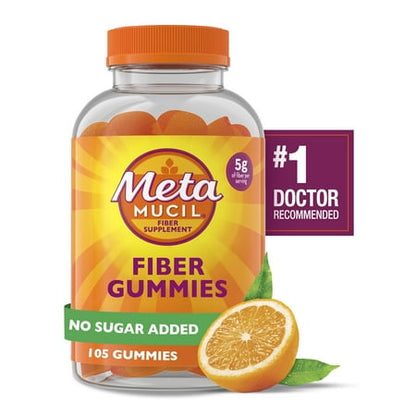 Metamucil Fiber Supplement, No Sugar Added Fiber Gummies for Daily Digestive Health, Orange, 105 Count