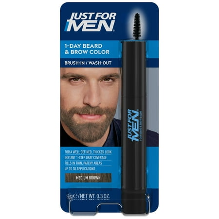 Just For Men 1-Day Beard & Brow Color, Temporary Dye for Beard and Eyebrows, Up to 30 Applications, Medium Brown