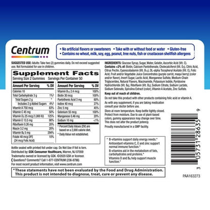 Centrum Multigummies Men's Multivitamin Supplement Gummies, Assorted Fruit, 100 Ct