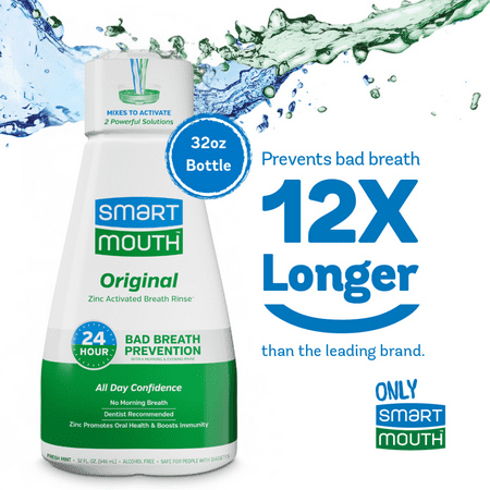 SmartMouth The Original Activated Dual-Solution Breath Rinse Mouthwash, Fresh Mint, 32 fl oz, Adult