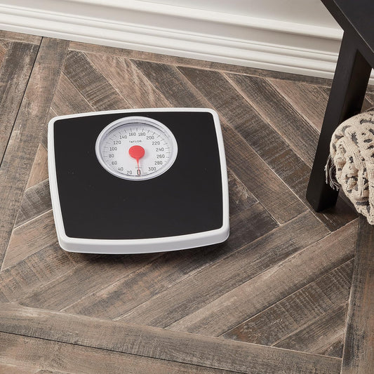 Taylor Battery Free Analog Scales for Body Weight, 330LB Capacity, Easy to Read Large 4.25-inch Dial, 10.3 x 10.6-inch Vinyl Mat Platform, Black
